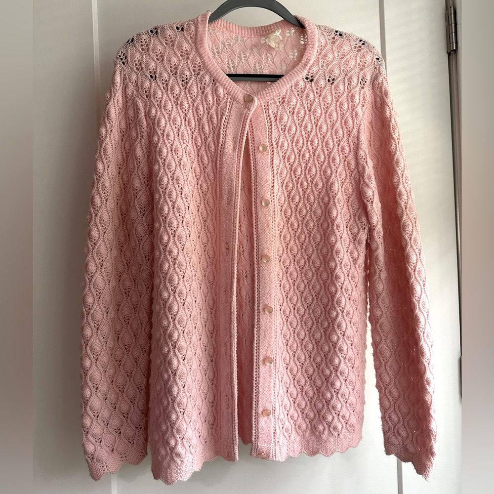 Vintage Pink Pointelle Cardigan by Billie Jo